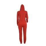 Red Drawstring Mid Solid pencil  Two-piece suit