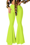 Black Red Black Blue Pink Yellow Fluorescent green Elastic Fly Mid Solid Boot Cut Pants Bottoms