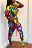 Pantalon crayon à imprimé multicolore avec cordon de serrage