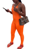 Macacões laranja moda sexy sólido sem mangas com decote em V