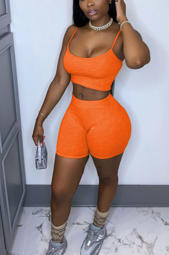 Orange Fashion Street Solid Two Piece Suits Straight Sleeveless Two Pieces