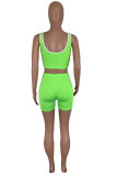 Green Fashion Sportswear Solid Patchwork Spaghetti Strap Sleeveless Two Pieces