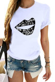 White Yellow O Neck Short Sleeve Letter Patchwork Print Slim fit Lips Print Tops