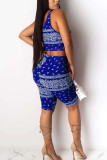 Royal blue Fashion Sexy Print Two Piece Suits Straight Sleeveless Two Pieces