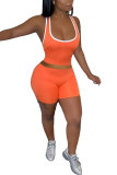 Orange Fashion Sportswear Solid Patchwork Spaghetti Strap Sleeveless Two Pieces