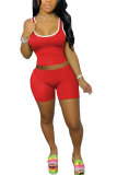 Red Fashion Sportswear Solid Patchwork Spaghetti Strap Sleeveless Two Pieces
