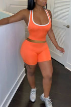 Oranje mode sportkleding effen patchwork spaghettibandje mouwloos twee stukken