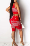 Red Fashion Sexy Print Two Piece Suits Straight Sleeveless Two Pieces