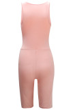 Apricot Casual Patchwork Solid Milk. Sleeveless V Neck Rompers