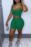 Green Fashion Street Solid Two Piece Suits Straight Sleeveless Two Pieces Cami Crop Tops And Shorts Sets