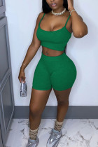 Green Fashion Street Solid Two Piece Suits Straight Sleeveless Two Pieces