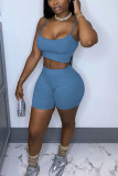 Grey Fashion Street Solid Two Piece Suits Straight Sleeveless Two Pieces Cami Crop Tops And Shorts Sets