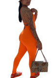 Combinaisons sexy à la mode orange sans manches à col en V