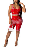 Red Fashion Sexy Print Two Piece Suits Straight Sleeveless Two Pieces