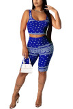 Royal blue Fashion Sexy Print Two Piece Suits Straight Sleeveless Two Pieces