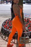 Oranje mode sexy effen mouwloze jumpsuits met V-hals