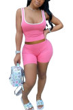 Pink Fashion Sportswear Solid Patchwork Spaghetti Strap Sleeveless Two Pieces