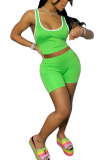 Green Fashion Sportswear Solid Patchwork Spaghetti Strap Sleeveless Two Pieces