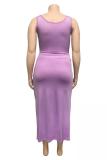 purple Fashion adult Sexy O Neck Bandage Two Piece Suits Solid