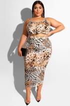 Leopard print Fashion adult Sexy O Neck Print serpentine Leopard Two Piece Suits Striped