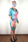 Green Fashion Casual adult Patchwork Print Tie Dye Two Piece Suits Straight Short Sleeve Two Pieces