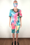 violet Fashion Casual adult Patchwork Print Tie Dye Two Piece Suits Straight Short Sleeve Two Pieces