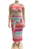 Pink Sexy adult Fashion O Neck Print Bandage Two Piece Suits