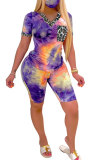 purple Fashion Casual adult Patchwork Print Tie Dye Two Piece Suits Straight Short Sleeve Two Pieces