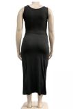 Black Fashion adult Sexy O Neck Bandage Two Piece Suits Solid