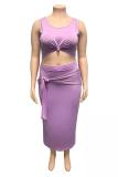 Pink Fashion adult Sexy O Neck Bandage Two Piece Suits Solid