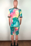 Red and blue Fashion Casual adult Patchwork Print Tie Dye Two Piece Suits Straight Short Sleeve Two Pieces