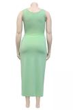 Light Green Fashion adult Sexy O Neck Bandage Two Piece Suits Solid