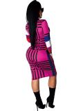 Разноцветная модная сексуальная юбка-фонарь с длинными рукавами и v-образным вырезом длиной до колена с принтом в стиле пэчворк