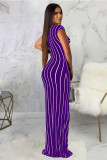 Фиолетовый сексуальный сексуальный взрослый модный рукав без рукавов с запахом на груди асимметричный длиной до пола в полоску P