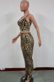 Red Fashion Casual Leopard Patchwork Two Piece Suits pencil Sleeveless Two Pieces