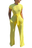 lila Mode Casual Solid Kortärmad O-hals Jumpsuits