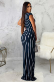 Dark Blue Sexy adult Fashion Cap Sleeve Sleeveless Wrapped chest Asymmetrical Floor-Length Striped P