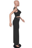 Black Fashion adult Lightly cooked Patchwork Solid Two Piece Suits HOLLOWED OUT A-line skirt Sleeveless Two Pieces