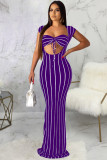 Wine Red Sexy adult Fashion Cap Sleeve Sleeveless Wrapped chest Asymmetrical Floor-Length Striped P