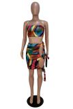 Multi-color Sexy Fashion Patchwork Bandage Print Hip skirt Two-Piece Dress