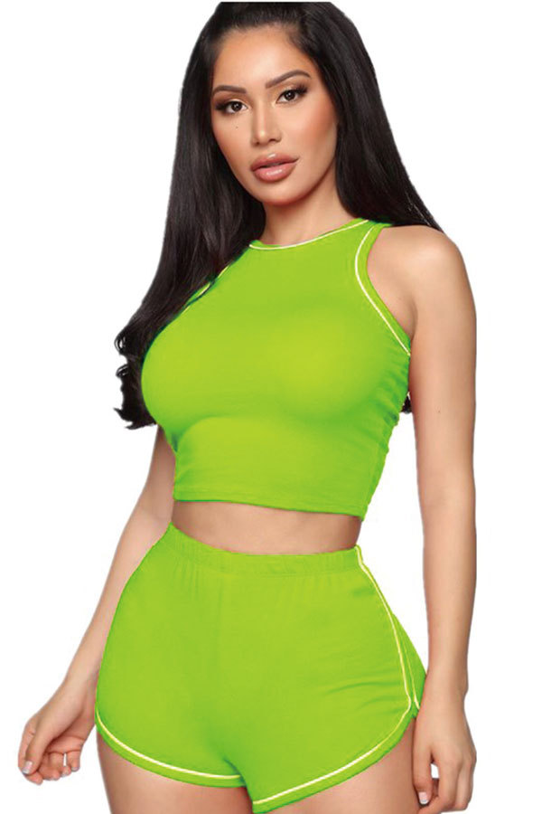 Vert fluo Sexy Mode Solide Patchwork Maigre Sans Manches