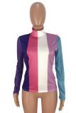 Multi-color O Neck Long Sleeve Print Patchwork