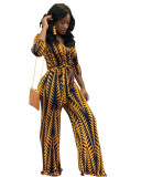 Yellow Drawstring Mid Print Loose Pants  Jumpsuits & Rompers