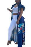 イエローファッションアダルトMa'amOLブルーイエローフリルスリーブ半袖ターンダウンカラーSwaggerフロアレングスプリントパッチワークドレス