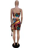 Multi-color Sexy Fashion Patchwork Bandage Print Hip skirt Two-Piece Dress