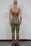 Red Fashion Casual Leopard Patchwork Two Piece Suits pencil Sleeveless Two Pieces