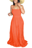 Orange Fashion Solid Backless Halter A Line Dresses