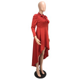 Red Vintage 3/4 Length Sleeves Asymmetrical Mid-Calf Club Dresses