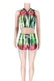 Yellow Sexy Fashion crop top Two Piece Suits Slim fit Tie Dye Regular Sleeveless Two-Piece Short