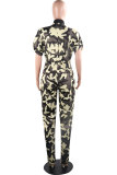 Witte mode sexy print camouflage patchwork mouwloze V-hals jumpsuits
